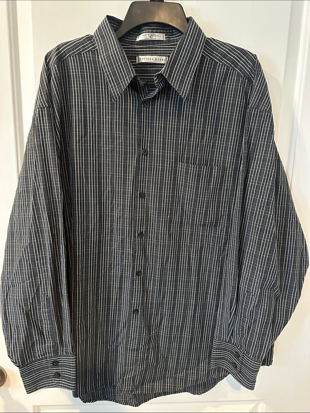 Geoffrey Beene Black Pinstripe Cotton Button-Down Shirt